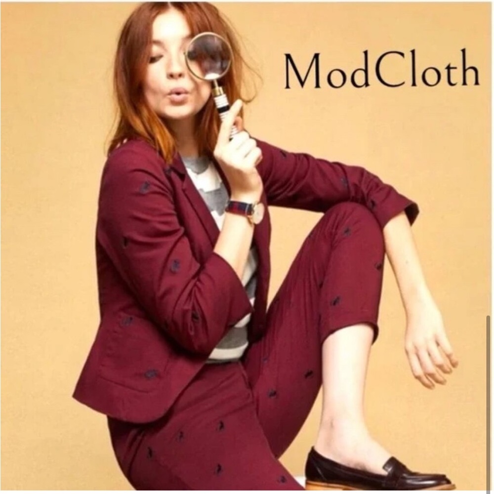 ModCloth "Legendary Lifestyle" Cotton Blazer in Maroon Cat 2X